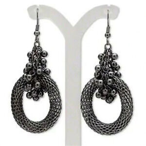 Edgy Avant Garde Gunmetal Lantern Chain and Beads Earrings